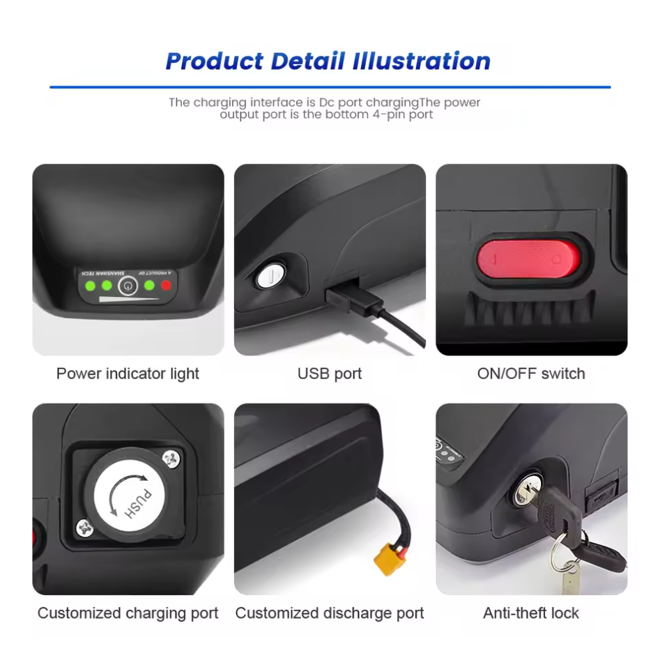 Customized 48V 13 15 18 20AH Hailong shell electric bicycle lithium battery