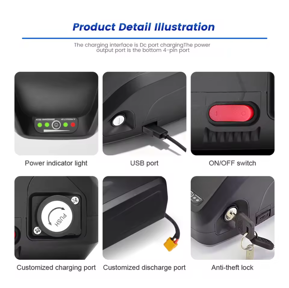 Customized 52V Hailong shell electric bicycle lithium battery with built-in BMS