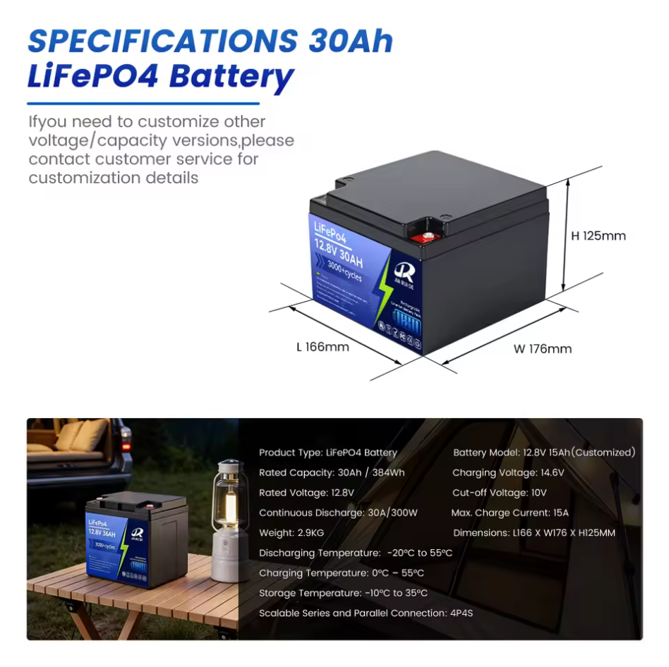 Custom 12V 30Ah LiFePO4 Lithium Battery (Lead-Acid Replacement)